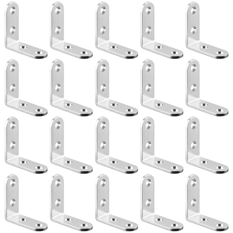 20 Pcs Right Angle Brackets With Screws Stainless Steel L Brackets For Furniture Shelves And Cabinets Heavy Duty Corner Supports In Brushed Finish 2 x 2 x 0.75 In.