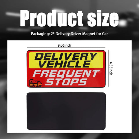 Front view of Delivery Vehicle Magnet Sign Set 9x4 Inches Weatherproof Reflective Warnings for Frequent Stops, red and yellow.