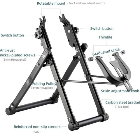 Foldable Bike Wheel Truing Stand For 16 To 29 Inch Wheels, Aluminum Alloy Stand with Calibration Gauge and Dual Thimbles