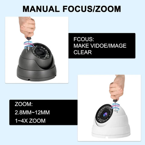 Manual focus adjustment on 2MP CCTV Dome Camera 1080P 4 In 1 Analog TVI AHD CVI CVBS Varifocal Lens 2.8 To 12 mm