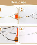 Instructional image showing how to use the Fly Tying Bobbin Set With Stainless Steel Threader And Ergonomic Handle for fishing