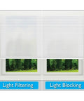 No Tools Cordless Pleated Light Blocking Window Shade with Easy Lift Trim At Home White 36 Inch Wide by 64 Inch Long in window