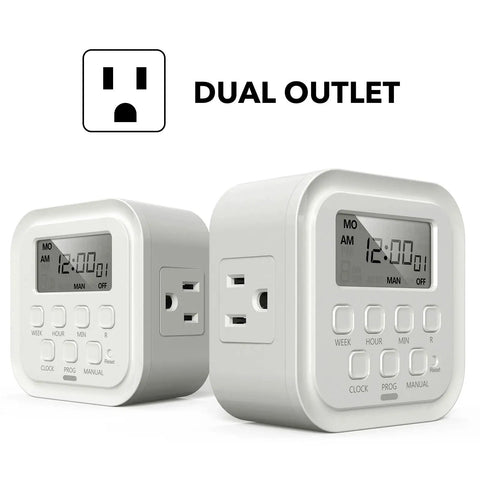 7 Day Heavy Duty Digital Timer With Dual Outlets For Lamps Lights Fans And Home Office Appliances 125V 15A 1875W