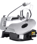 Kicker Desktop Jigsaw Saw Boasting A Kickass 150 Watt Motor Plus Roomy Fourteen Inch Work Area For No Sweat Wood Crafting Diy Project Assembly And Darn Fine Precision Carving Anytime, close-up view of saw.