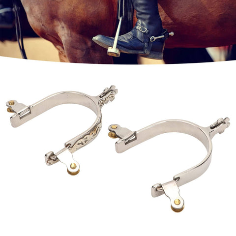 Rugged Stainless Steel Western Horse Spurs With Rotatable Gear Carved Equestrian Style For Training and Trail Riding