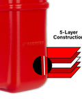 Close-up of a Portable 12 Gallon Marine Gas Can with Built In Fuel Gauge and Pick Up Cap, highlighting 5-layer construction