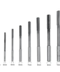 Front view: eight-piece HSS chucking reamer set with straight shanks, 3–10 mm for drilling and milling machines