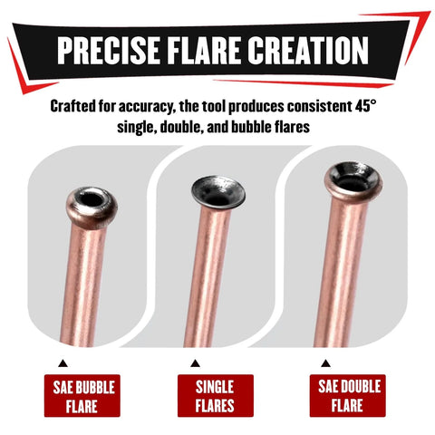 Copper brake line tubes showing SAE bubble flare, single flare, and SAE double flare ends.