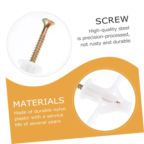 Nylon Expansion Screws Kit For Gypsum Board Drywall Projects Diy Friendly 100-Piece Anchor Set with steel screw detail