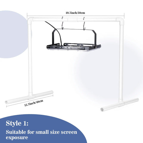 Two Pack 50W LED UV Exposure Light For Screen Printing And Cyanotypes with PVC stand for 10 by 14 inch setup, hooks visible