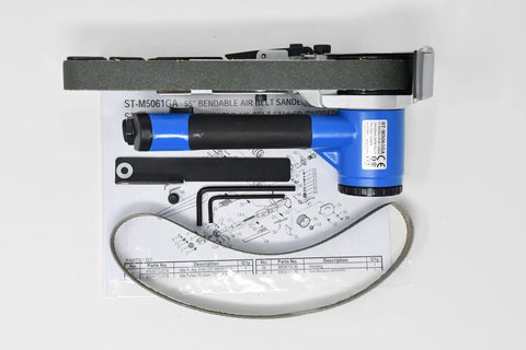 55 Degree Bendable Air Belt Sander With 16,000 RPM Free Speed Includes 80 And 100 Grit Belts Seven Eighths Inch By Twenty Inch Sanding Pad