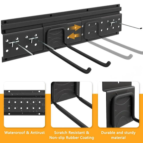Garage Tool Storage Organizer Wall Mount Kit With Beefed Up 48 Inch Track System And 16 Hooks for various tools