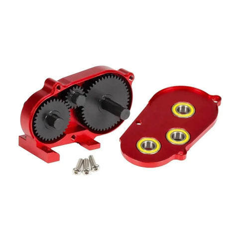 RC Transmission Gearbox For 1 By 10 Scale Crawlers Cheater Rigs Aluminum Alloy Transfer Case With Delrin Spur Gear Red Beefy Torque For Max Climb Power And Smooth Acceleration, red RC gearbox with gears and screws