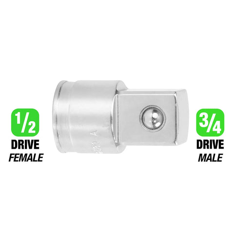 Rock Solid One Half Inch Female To Three Quarter Inch Male Locking Socket Adapter With Heavy Duty Low Profile Build And Locked Dead Tight Ball Retainer For Zero Play Ratchet Conversions