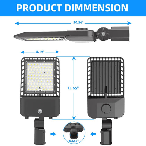 Dimensions of Beast Bright 300W LED Parking Lot Lights With Photocell Slip Fitter, 39000 Lumen Outdoor Pole Mount Flood Light, 5000K.