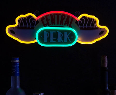 Central Perk Neon Light Wall Sign 16 Inch Replica Coffee Shop LED Hanging Decor glowing in dark room.