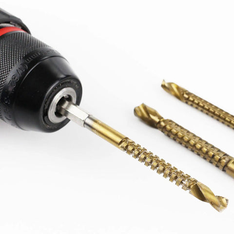 Titanium Coated HSS Twist Drill Bit Set For Woodworking With Hex Shank, 5 Piece Sizes 1/8 In, 5/32 In, 3/16 In, 1/4 In, 5/16 In, Serrated Cutting Wood Drill Bits For Wood Plastic Plywood And Thin Metal, Great For DIYers