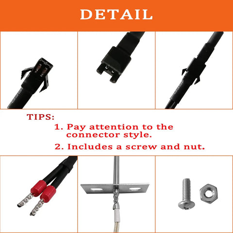 RTD Temperature Probe Sensor For Wood Pellet Grills 700 And 820 Series High Temperature Meat Probe Replacement Plug And Play Durable Sensor For Precise Even Cooking And Consistent Grilling, black connector detail with screw and nut