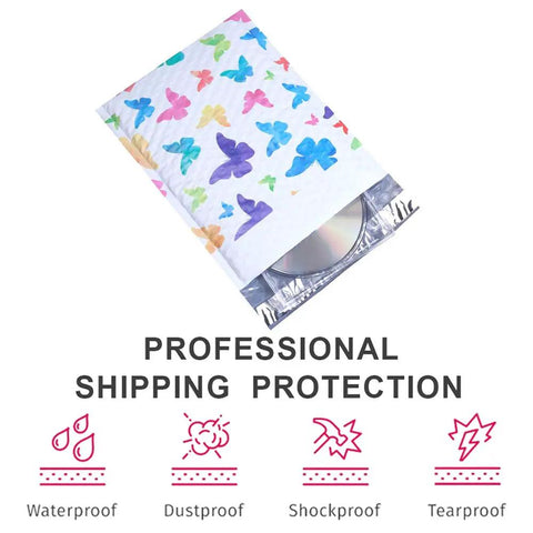 Colorful Butterfly Bubble Mailers 6x10 Inch 25 Pack Poly Padded Envelopes Self Seal Waterproof Shipping Bags with CD inside
