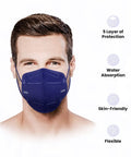 Man wearing KN95 Face Mask 60 Pack Individually Wrapped 5 Ply Breathable Multicolor Masks For Adults With Adjustable Nose Clip And Flexible Ear Loops Comfortable All Day Great For Travel Work And Public Spaces highlighting features
