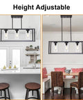 Black Dope 3 Light Modern Dining Pendant Lights For Kitchen Island Cage Linear Hanging Fixture With Glass Shade Contemporary Farmhouse Style For Dining Room And Kitchen showing adjustable height over seating areas.