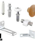 Bi-Fold Door Repair Kit For 7/8 Inch Wide Track And 3/8 Inch Pivots And Guides, including top and bottom pivots, knob, guide wheel.