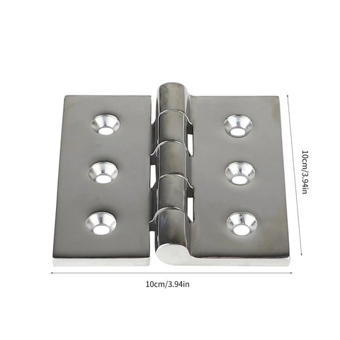 Beefed-Up 4 Inch Stainless Steel Folding Butt Hinges, 2-4 Pack, 6-Hole, Marine Grade Cast Stainless displayed flat