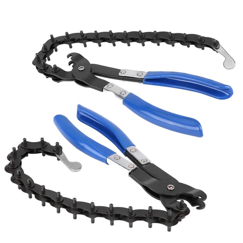 Universal Exhaust And Tail Pipe Cutter Tool With Fifteen Blades, Heavy Duty Carbon Steel, Cuts Three Quarter Inch To Three Inch Pipes In Just A Quarter Turn, Perfect For Quick Clean Cuts And Tough Auto Repair Jobs in blue handle view