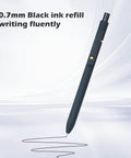 Six Pack Gel Pens 0.7mm Quick Dry Retractable Rollerball Ink Fine Point Smooth Writing Set for Office and School Supplies Black White Gray Great Gift for Women and Men, showing black pen writing on paper.