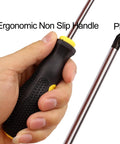 2 Pcs Rugged Phillips Screwdriver PH2 Magnetic Tip Non Slip Grip Chrome Vanadium Steel in hand showing ergonomic handle.