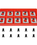 Knockout 14 X 14 X 2 Mm Square Carbide Inserts For Woodturning And Helical Planers With Tough Tungsten Indexable Blade Upgrades in red case.
