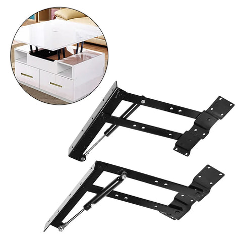 Beefy Heavy Duty Hydraulic Lifting Frame For Coffee Tables, 2X Strength, sturdy metal mechanism and installed view on white table.