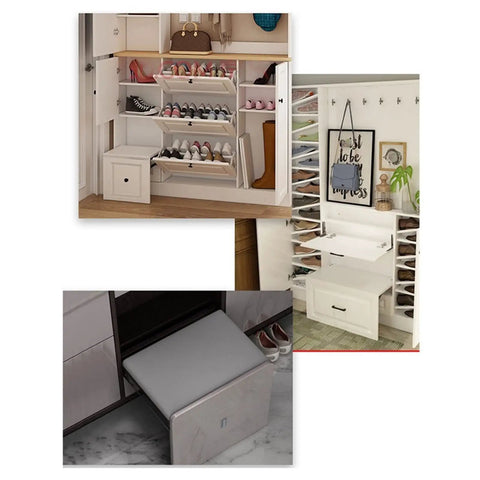 Folding Seat Stool Bracket Hinge With Silent Hydraulic Buffer for heavy duty wardrobe closets and shoe cabinets in use