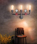 Water Pipe Wall Lamp Steampunk Sconce Three Light Vintage Rustic Copper Color Wall Mount Fixture With E26 Socket displayed indoors