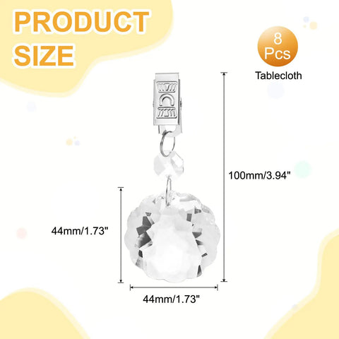 Eight Pieces Crystal Tablecloth Weights With Metal Clips Pendant Plum Blossom Shape For Outdoor Picnic Garden Tables 100 X 44mm shown
