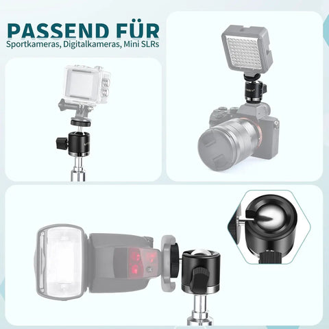 Slick Mini Ball Head Tripod Mount Featuring Removable Quarter Inch Hot Shoe Designed For All Cameras And Sweet Everyday Photography Setups Black