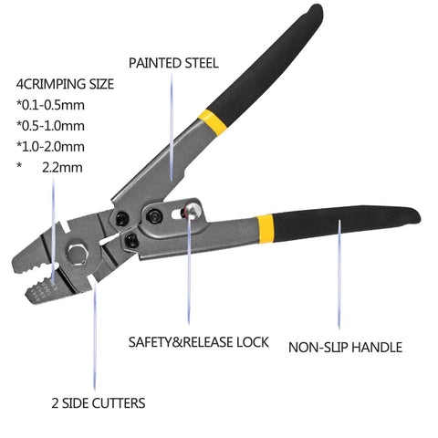 Wire Rope Crimping Tool Kit With One Sixteenth Inch Stainless Steel Cable, 165 Feet Of 7x7 Strand Core, Heavy Duty Pliers