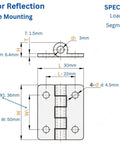 Diagram of Stainless Steel Cabinet Hinge Set 4 To 8 Hole Mini Butt Hinges Satin Nickel Finish with dimensions and measurements.
