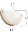 12 Inch Dimmable LED Wall Sconce With Adjustable 3000K 4000K 5000K Color Temperature, CRI 90 High Color Rendering, ETL Listed Half Moon Brushed Nickel Wall Light For Hallway And Living Room Vibe showing measurements