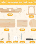 Premium Solid Pine Wood Chinchilla Suspension Bridge and Climbing Ledges accessory parts, including wooden platforms and screws.