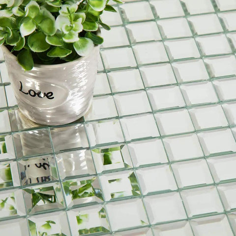 Mirror Glass Mosaic Tiles 12x12 Inch Beveled Five Face Silver Crystal Backsplash For Kitchen And Bathroom Seamless No Grout Required