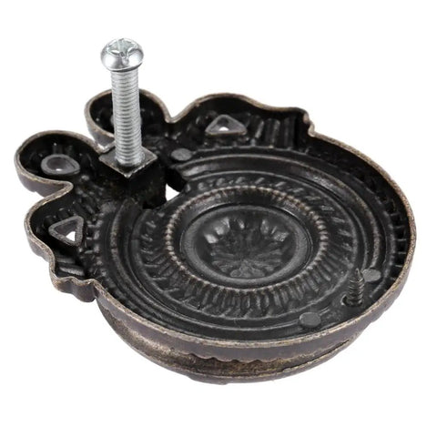 Antique Bronze Ring Pull Handles 2 Pack Single Hole Cabinet Door Knob For Drawers Cabinets And Cupboards Vintage Retro Hardware With Screws Easy Install Copper Alloy Construction, close-up view of underside with screw included.