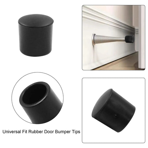Pack Of 24 Black Door Stop Rubber Tips Replacement End Caps Universal Bumper For Wall And Floor Protection, installed view.