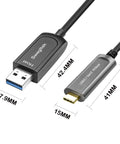 Heavy Duty 65 Foot Fiber Optic USB A To C Active Cable Cranks 10gbps Sync Speeds with USB A and C connectors.