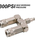 Two Way Air Manifold 3 Port Industrial Pneumatic Quick Connect Swivel Socket 360 Degree Hose Splitter Line Connector
