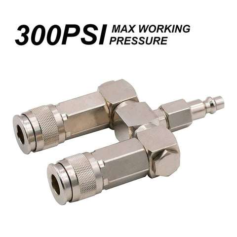 Two Way Air Manifold 3 Port Industrial Pneumatic Quick Connect Swivel Socket 360 Degree Hose Splitter Line Connector