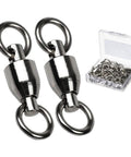 Saltwater Rolling Barrel Ball Bearing Swivels With Stainless Steel Construction High Strength Solid Welded Rings Black Nickel Finish 25 Pack 110 Lb Capacity For Serious Fishing, two swivels and storage case
