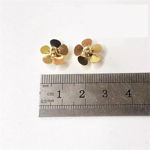 12mm five blade plum brass left hand propeller for RC sailboats with 1.5 to 2mm shaft hole and 4mm hub CCW rotation with ruler
