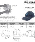 Vacation Quotes Funny Hat For Women Cool Washed Cyan Blue Cap with size chart and style details for outdoor use.