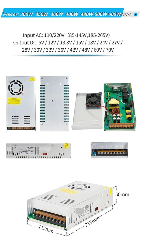 Plug and Play 100-240V AC to 15V DC 20A 300W Switching Power Supply Transformer Isolation Type for DIY Electronics High Efficiency Stable Output Rugged Build 1 Piece metal case, 215x115x50mm
